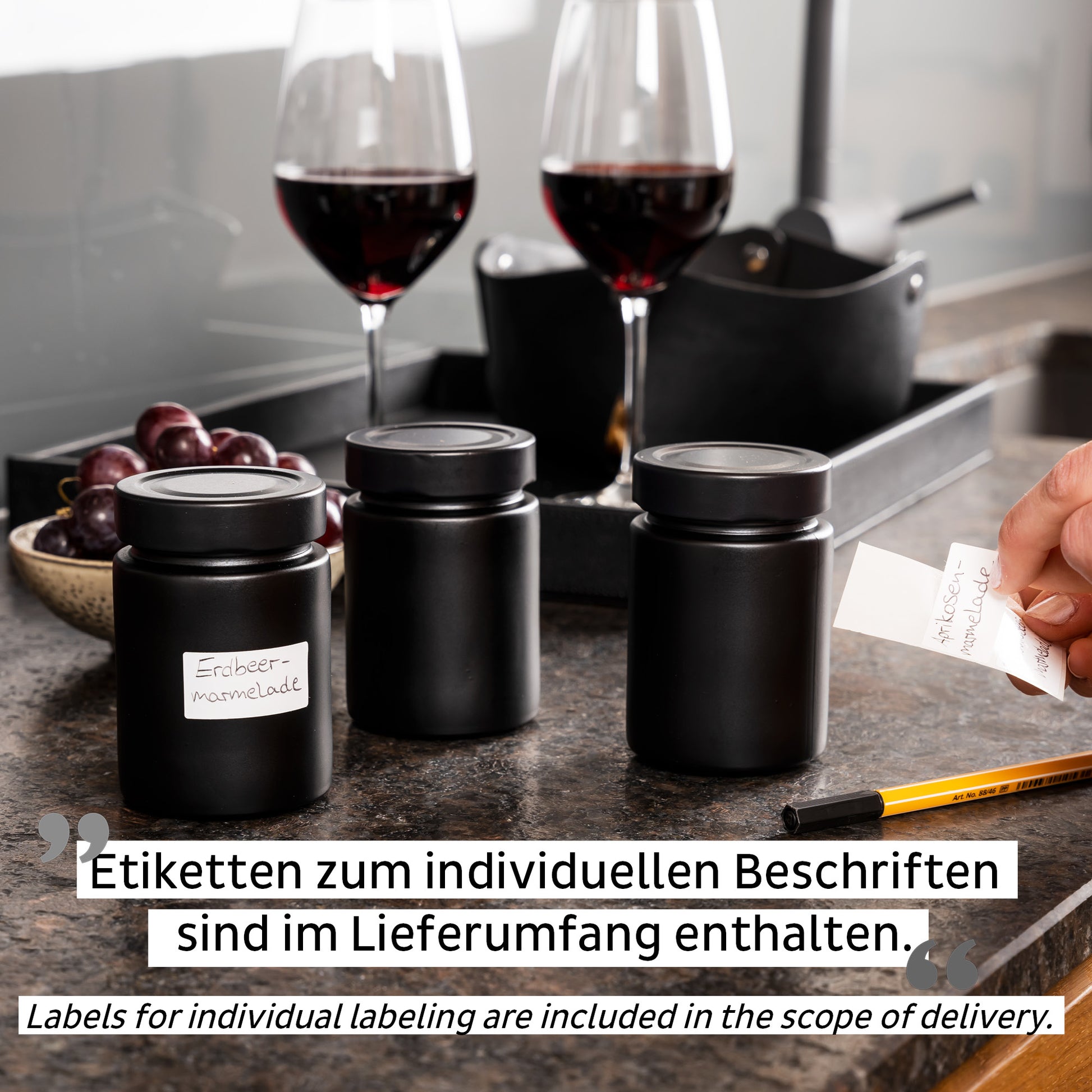 Silwy Vorratsdose 192 ml, Ø 6,2 × 9,3 cm, Glas, Schwarz, 3er-Set