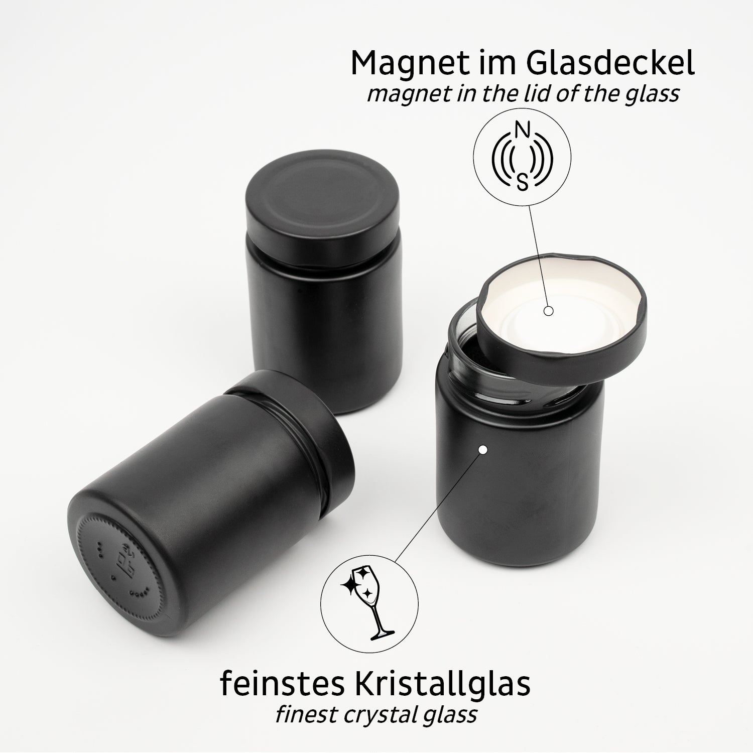 Silwy Vorratsdose 192 ml, Ø 6,2 × 9,3 cm, Glas, Schwarz, 3er-Set
