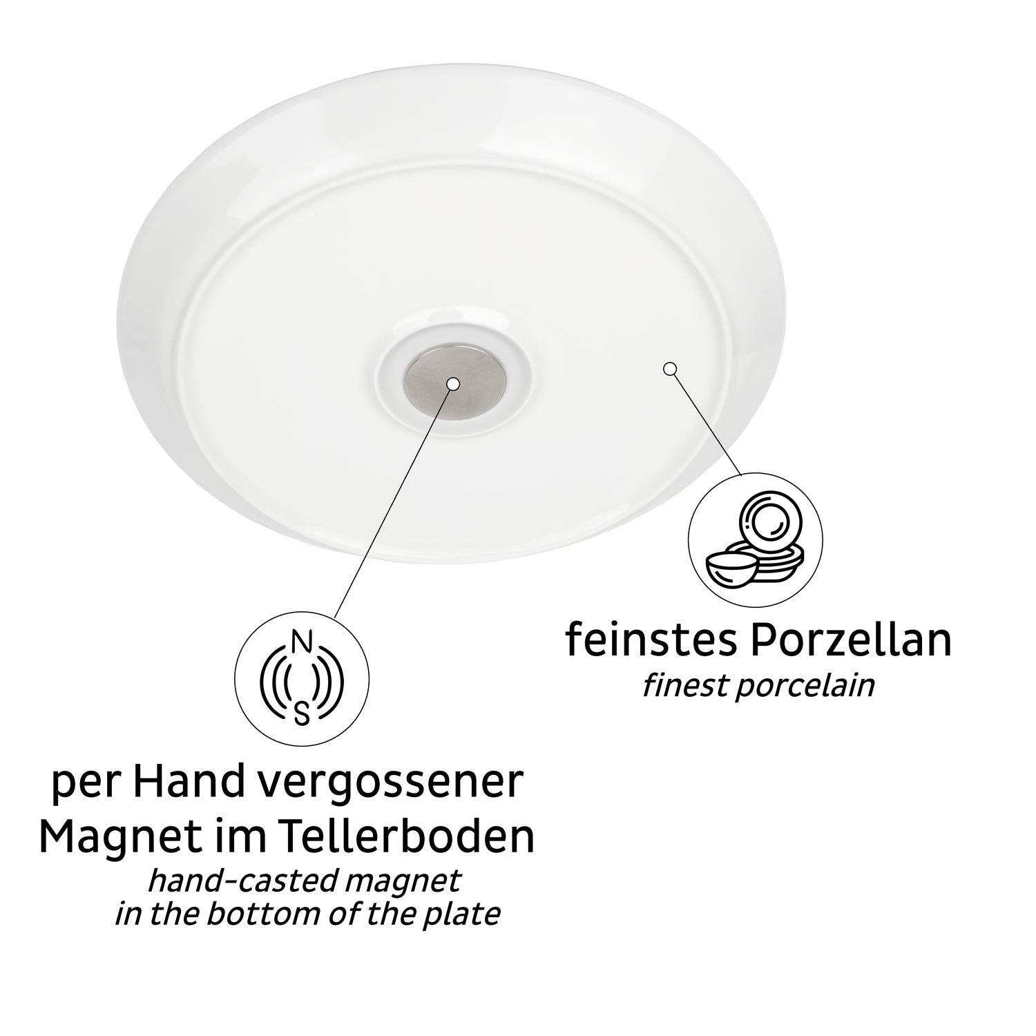 Silwy S0PT-1311-2 Frühstücksteller – Porzellan, weiss, magnetisch, Ø 23 cm, 2 Stück