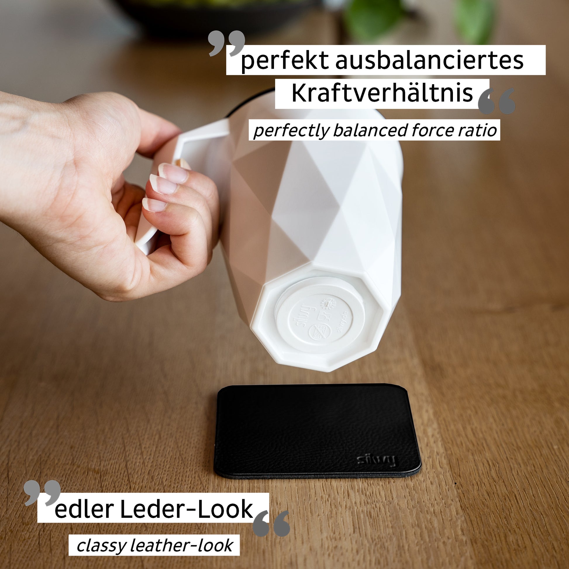Silwy Becher – 300 ml, Ø 8,5 cm, Kunststoff, Weiss, mit Deckel, Magnet-Nano-Gel-Pad