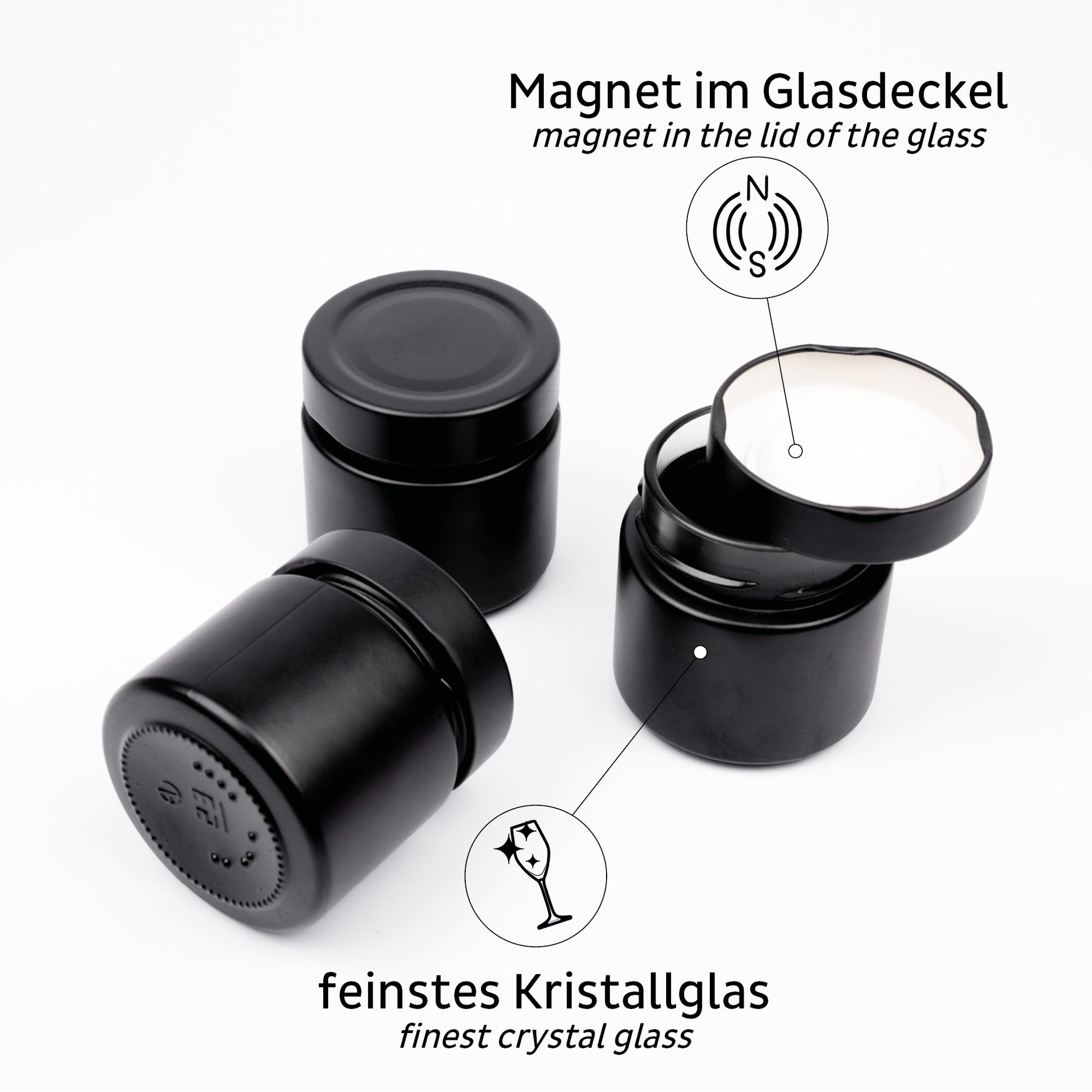 Silwy Vorratsdose 125 ml, Ø 6 × 6,3 cm, Glas/Metall, Schwarz, 3er-Set