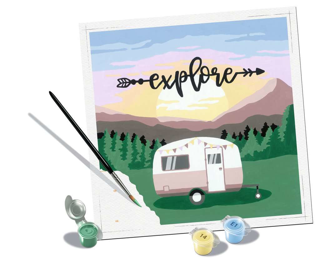 Ravensburger MnZ Trend Explore – Malen-nach-Zahlen-Set – Wohnwagen – 20 × 20 cm – ab 12 Jahren