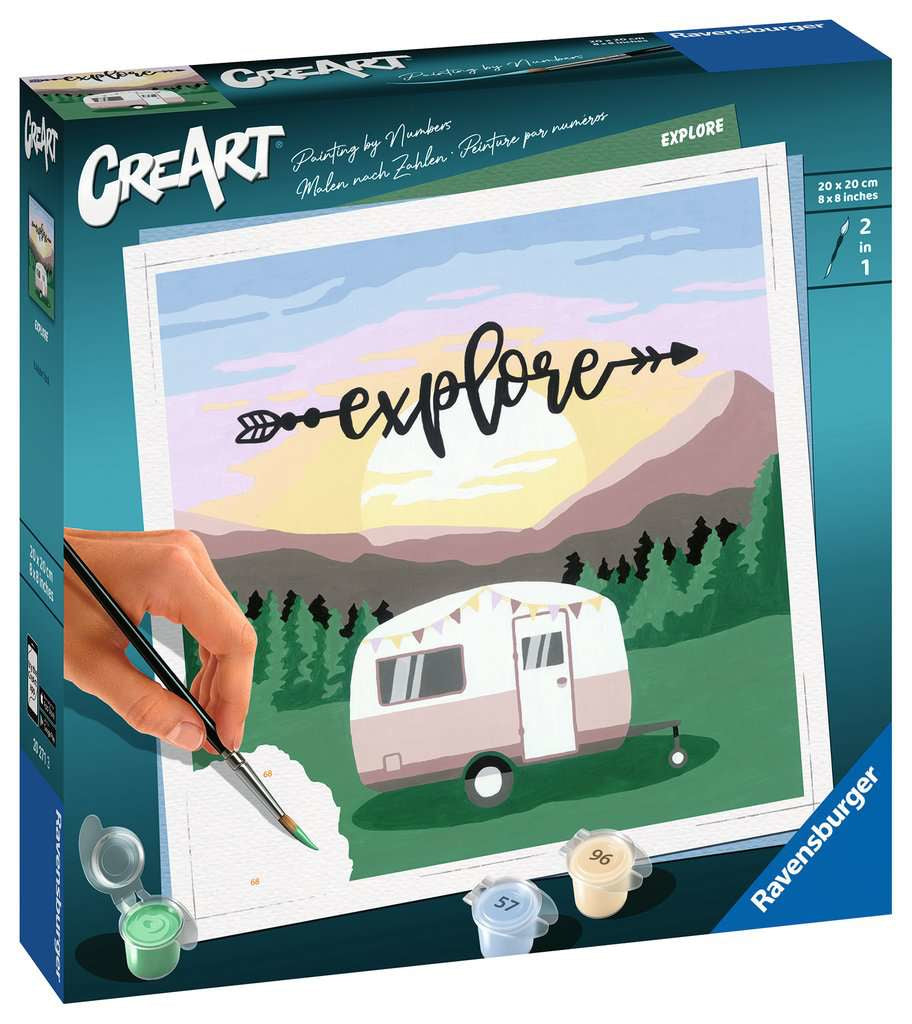 Ravensburger MnZ Trend Explore – Malen-nach-Zahlen-Set – Wohnwagen – 20 × 20 cm – ab 12 Jahren