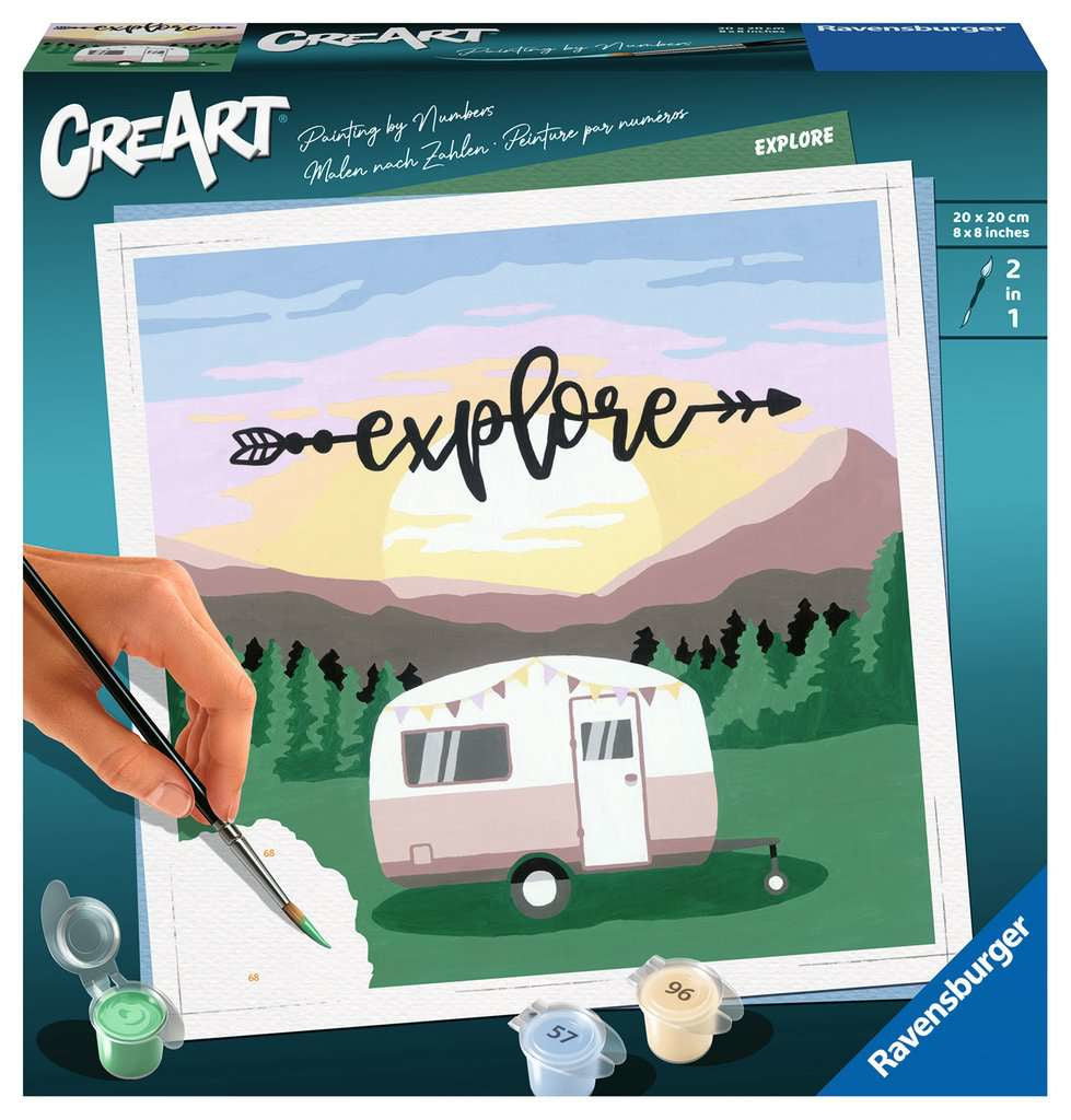 Ravensburger MnZ Trend Explore – Malen-nach-Zahlen-Set – Wohnwagen – 20 × 20 cm – ab 12 Jahren