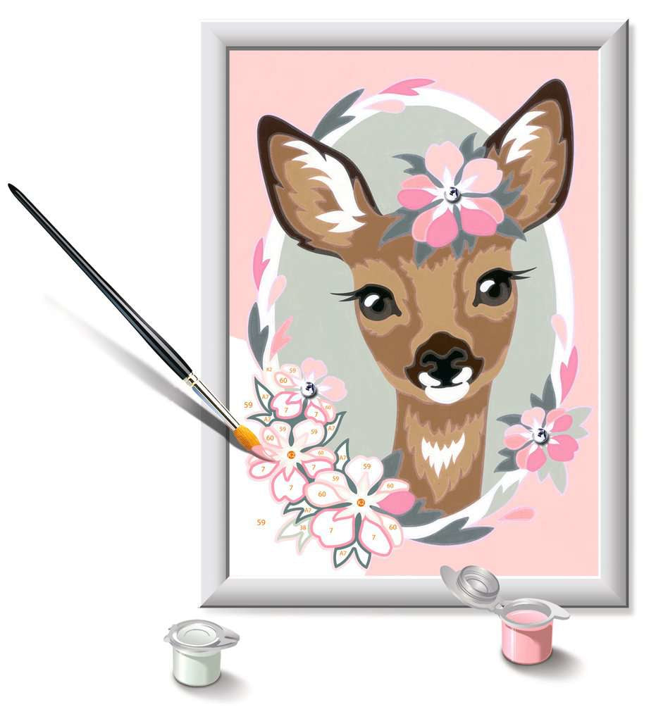 Ravensburger Serie E – Malen-nach-Zahlen-Set – Reh (Delightful Deer) – 13 × 18 cm – 10 Acrylfarben – ab 7 Jahre