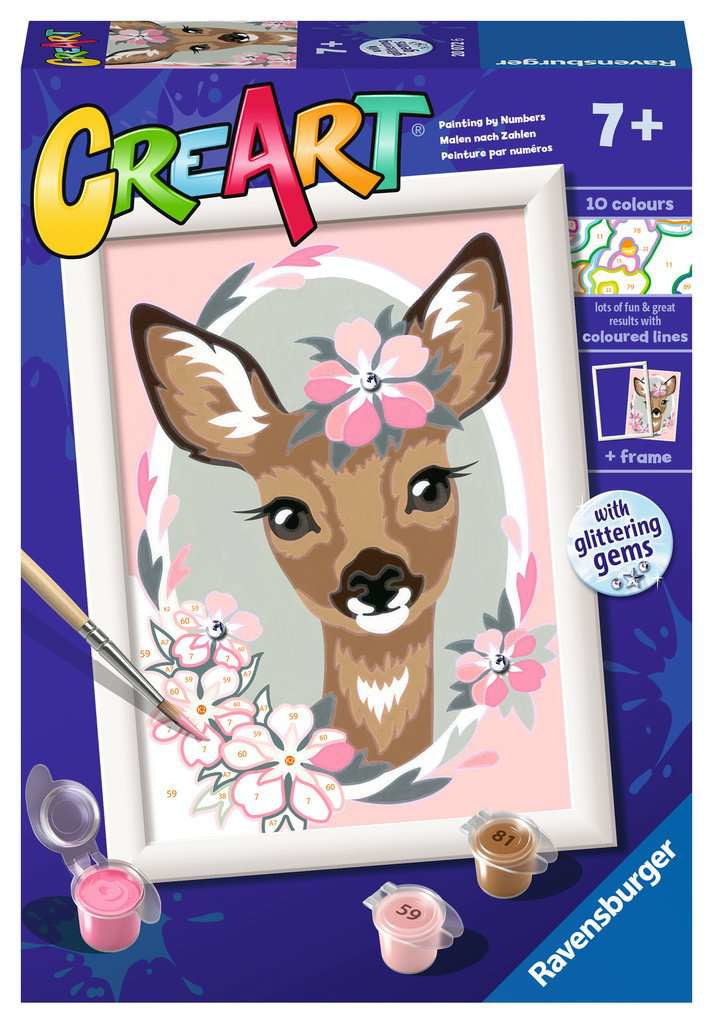 Ravensburger Serie E – Malen-nach-Zahlen-Set – Reh (Delightful Deer) – 13 × 18 cm – 10 Acrylfarben – ab 7 Jahre