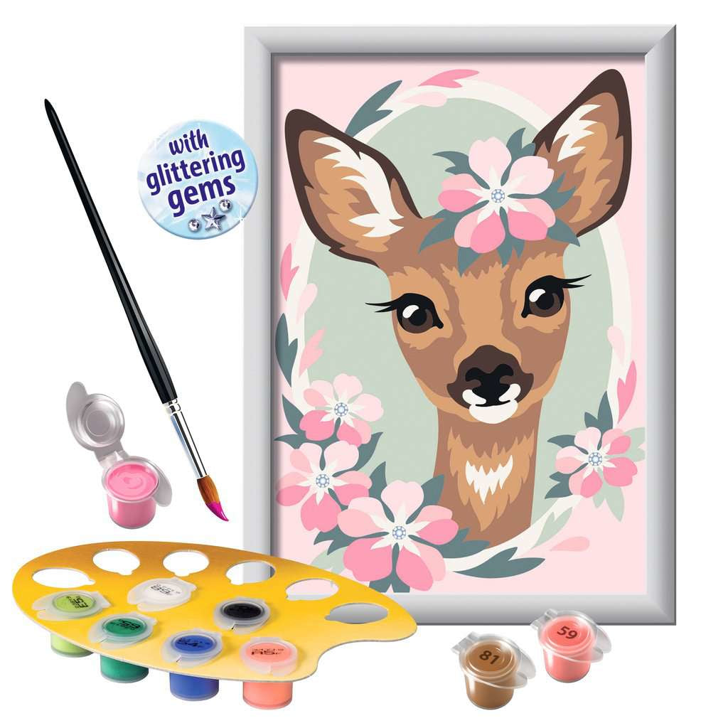 Ravensburger Serie E – Malen-nach-Zahlen-Set – Reh (Delightful Deer) – 13 × 18 cm – 10 Acrylfarben – ab 7 Jahre