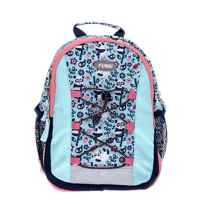 Funki Kindergartenrucksack – Happy Panda, verstellbarer Brustgurt, Blau/Pink