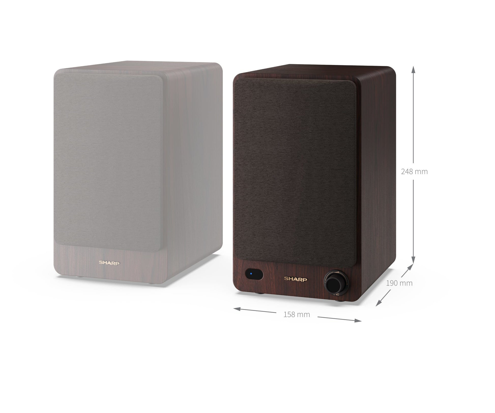 Sharp CP-SS30 – Aktiv-Regallautsprecher – 60 W, AUX, RCA, Braun
