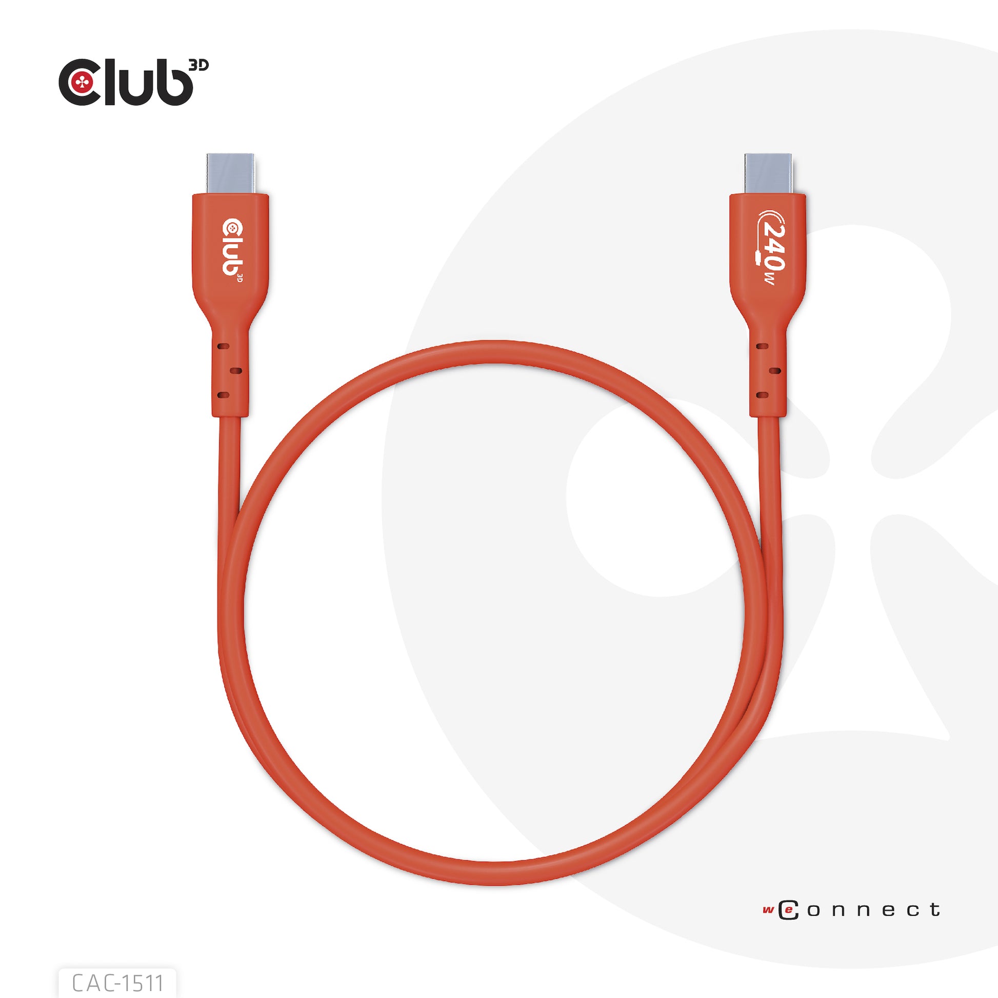 CLUB3D Club 3D – USB-C auf USB-C Kabel – USB 2.0 (480 Mbit/s) – 1 m – PD 240 W – USB-IF zertifiziert – Rot