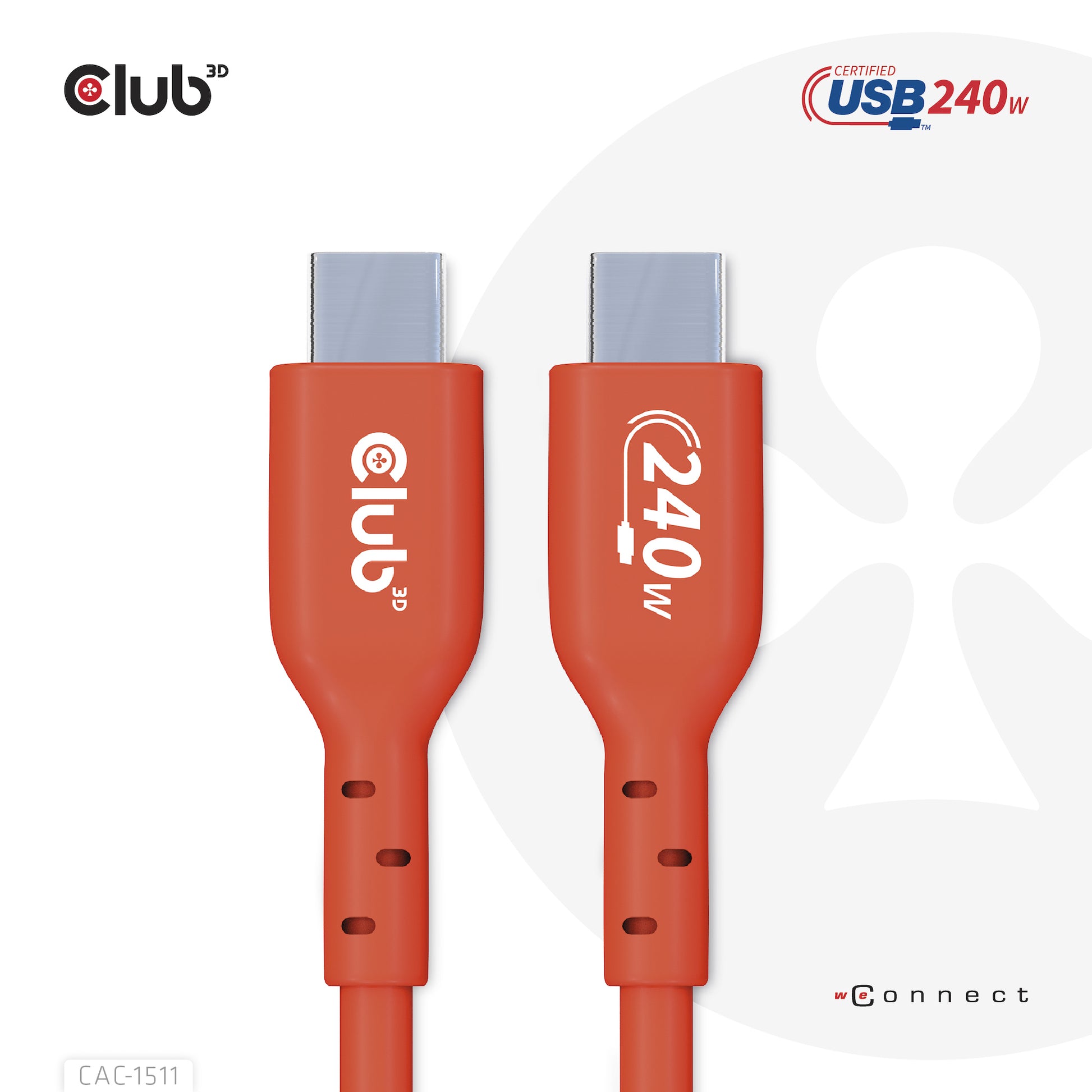 CLUB3D Club 3D – USB-C auf USB-C Kabel – USB 2.0 (480 Mbit/s) – 1 m – PD 240 W – USB-IF zertifiziert – Rot