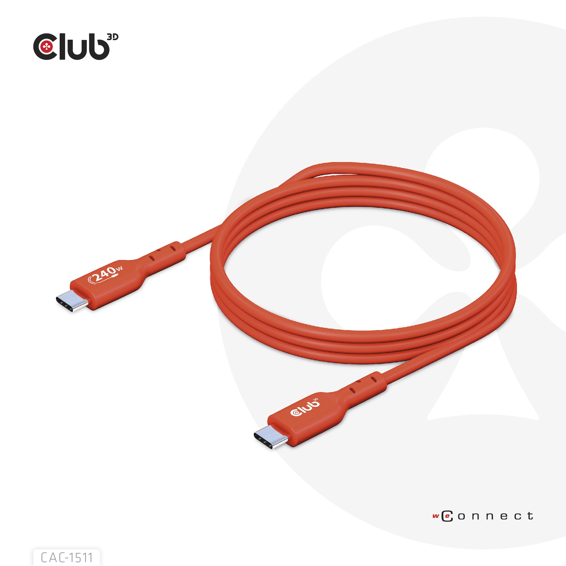 CLUB3D Club 3D – USB-C auf USB-C Kabel – USB 2.0 (480 Mbit/s) – 1 m – PD 240 W – USB-IF zertifiziert – Rot