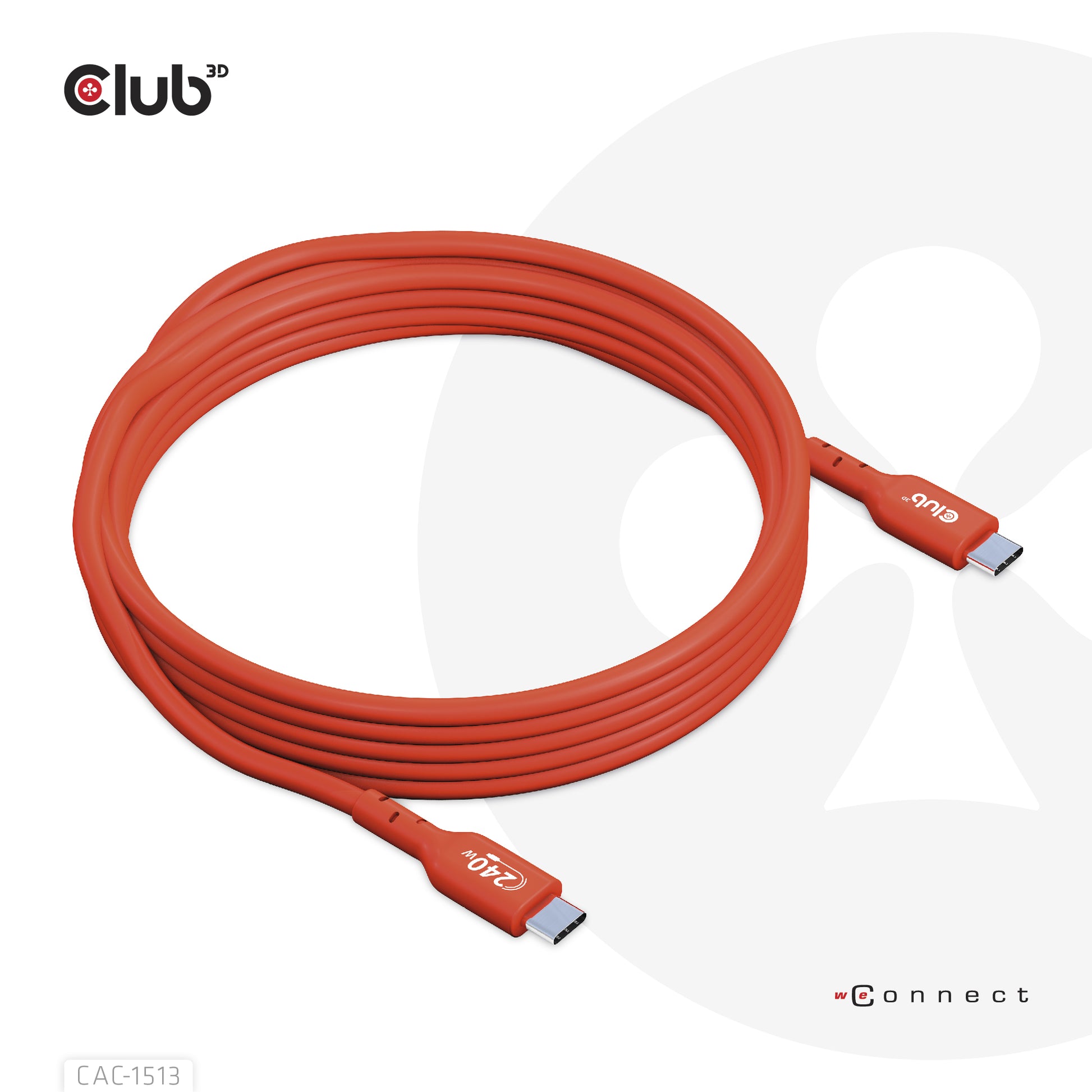 CLUB3D Club 3D – USB-C auf USB-C Kabel – USB 2.0 (480 Mbps) – 3 m – PD 240 W – USB-IF zertifiziert, verstärkt