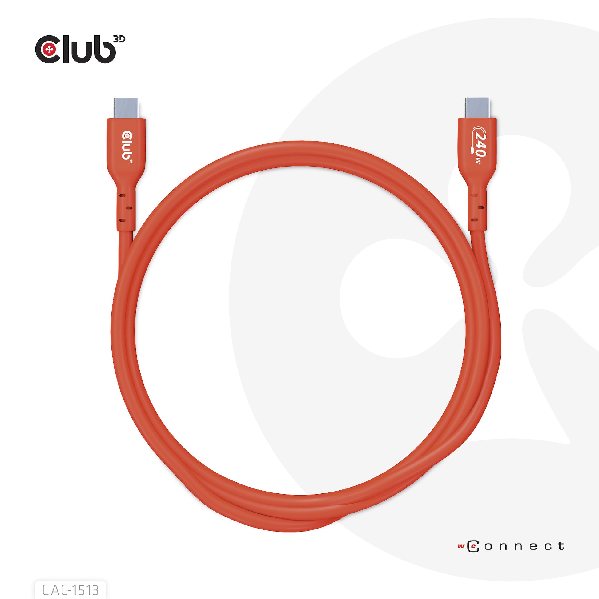 CLUB3D Club 3D – USB-C auf USB-C Kabel – USB 2.0 (480 Mbps) – 3 m – PD 240 W – USB-IF zertifiziert, verstärkt