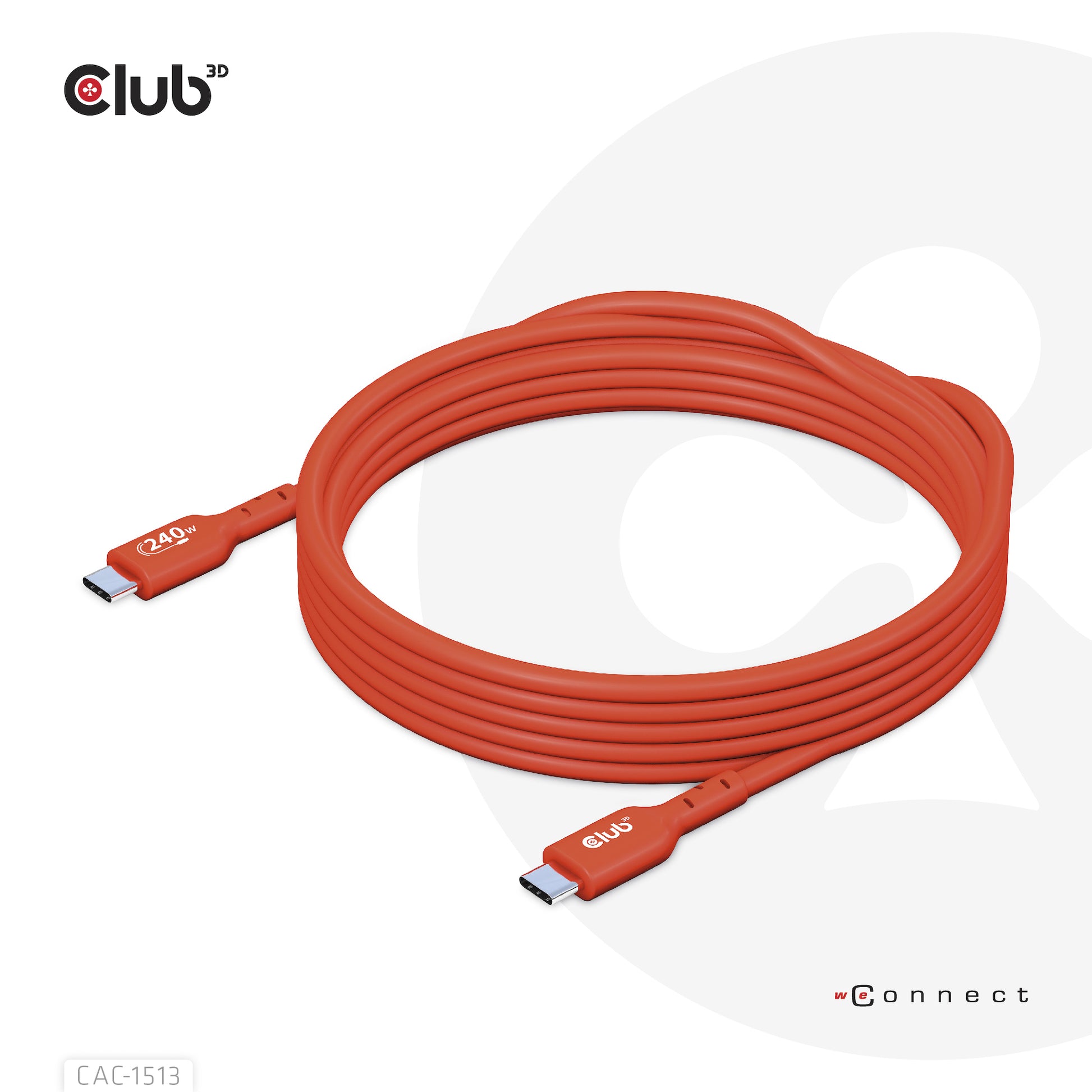 CLUB3D Club 3D – USB-C auf USB-C Kabel – USB 2.0 (480 Mbps) – 3 m – PD 240 W – USB-IF zertifiziert, verstärkt