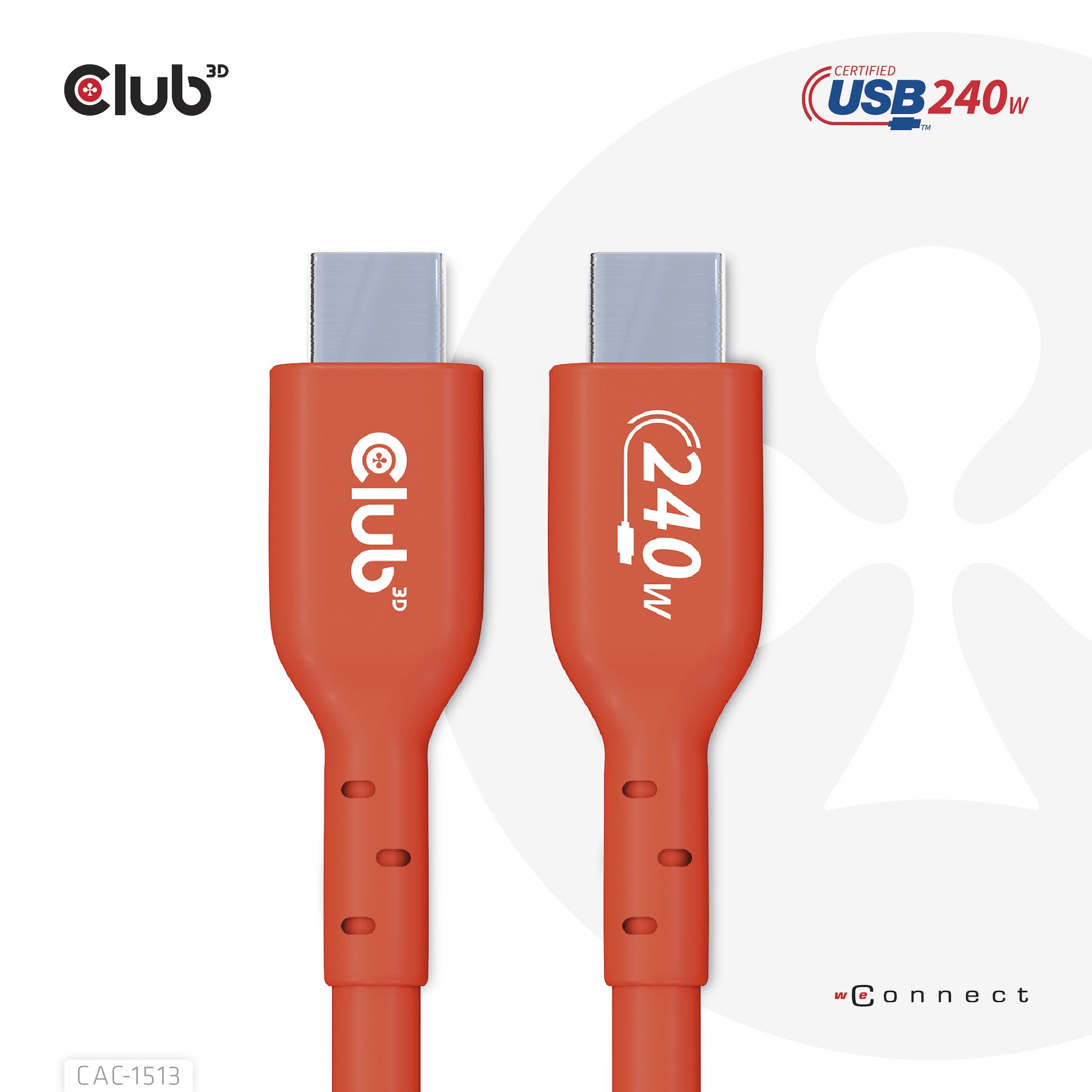 CLUB3D Club 3D – USB-C auf USB-C Kabel – USB 2.0 (480 Mbps) – 3 m – PD 240 W – USB-IF zertifiziert, verstärkt