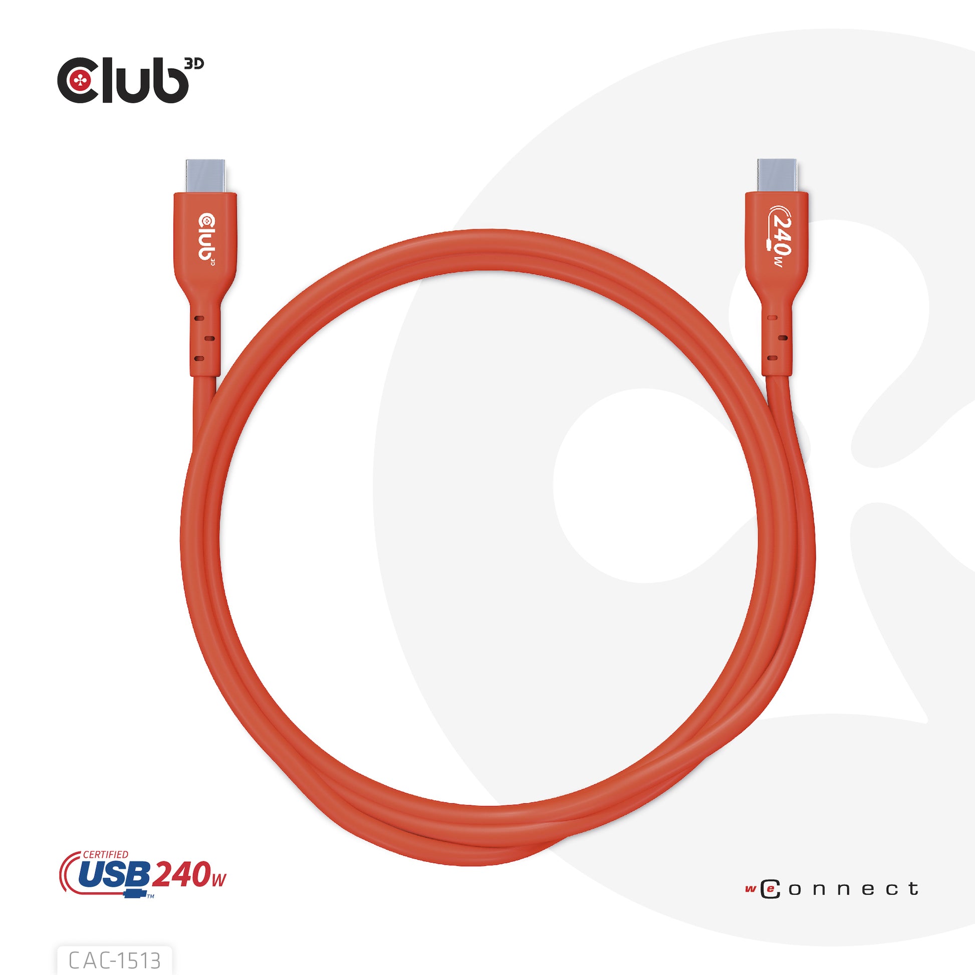 CLUB3D Club 3D – USB-C auf USB-C Kabel – USB 2.0 (480 Mbps) – 3 m – PD 240 W – USB-IF zertifiziert, verstärkt