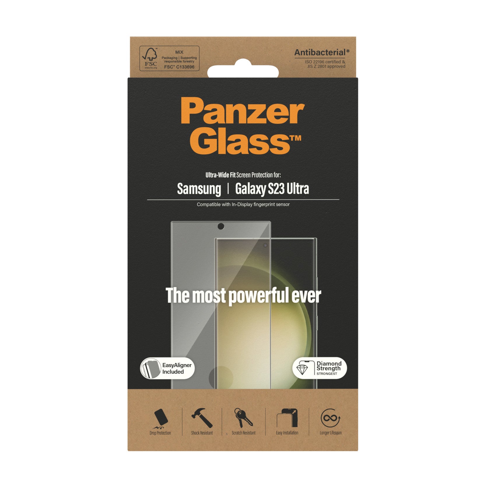 PanzerGlass Displayschutz (Panzerglas), Ultra-Wide Fit – für Galaxy S23 Ultra – mit Applikator