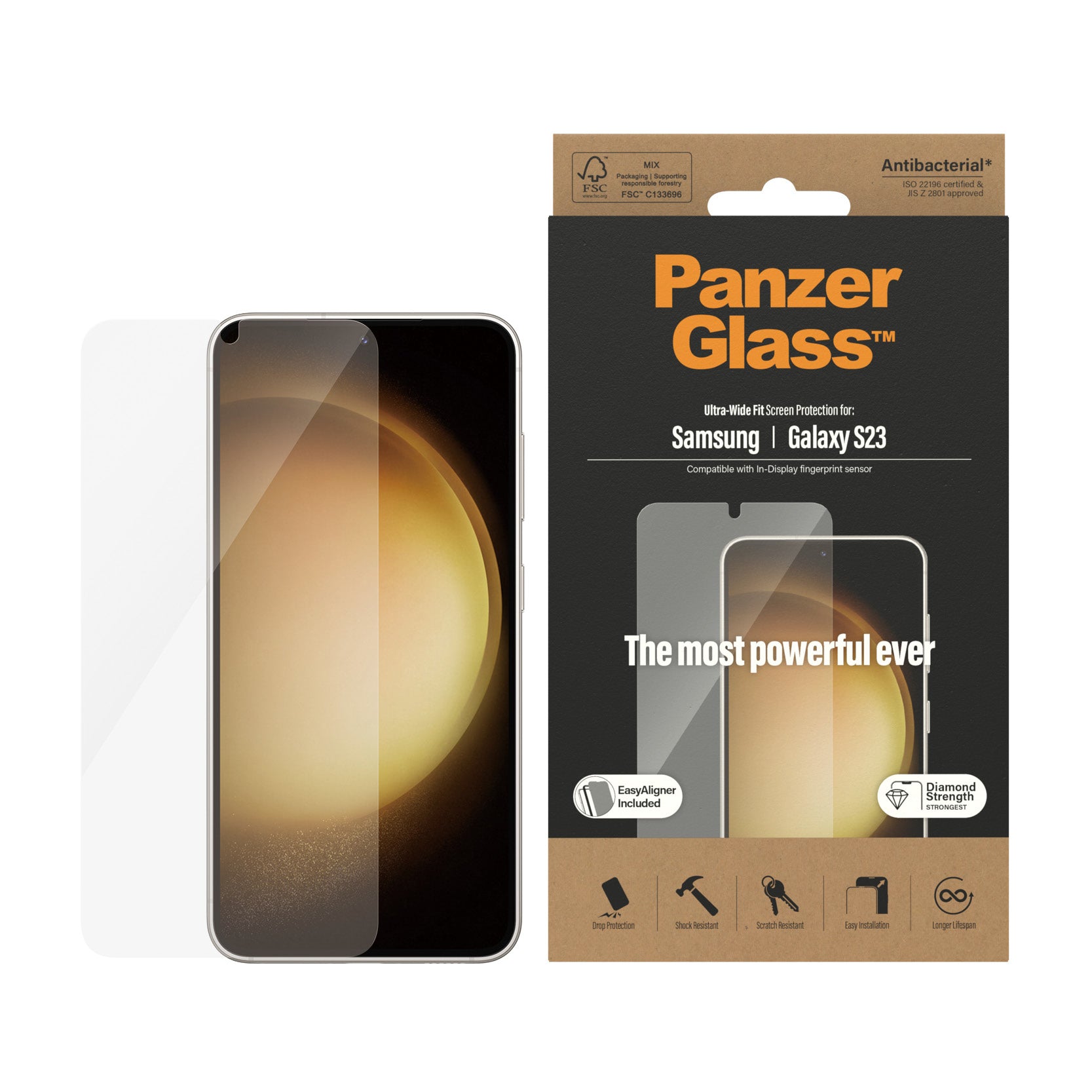 PanzerGlass Displayschutzglas – für Samsung Galaxy S23, kratzresistent, stossfest, Hartglas, transparent