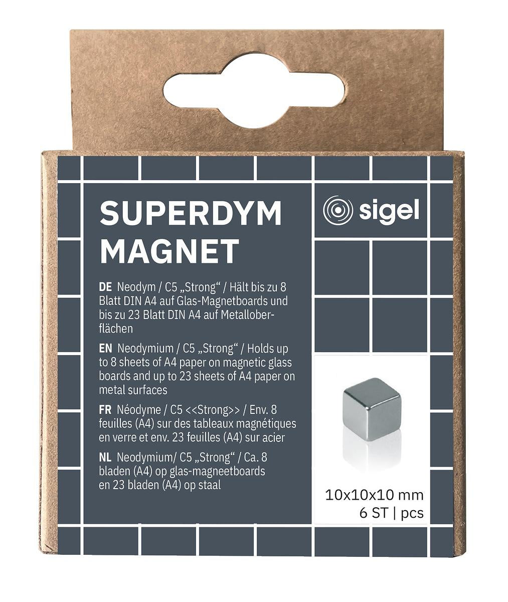 Sigel Magnetwürfel – silber – 10 × 10 × 10 mm, 6 Stück, Stahl