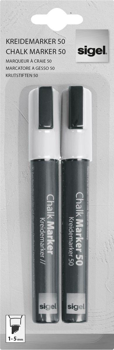 Sigel BA184 Kreidemarker – Keilspitze 1–5 mm – 2er-Set, Weiss, für Glas/Spiegel
