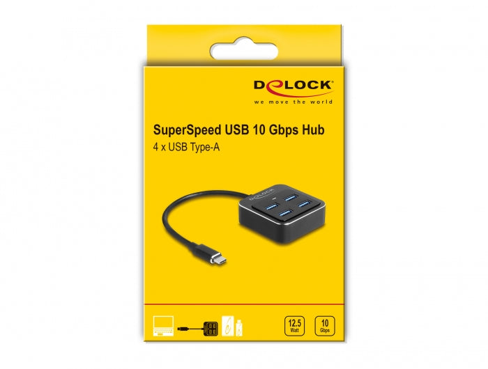 DeLOCK USB-Hub – USB-C, 4× USB-A, für Windows/Mac/Linux