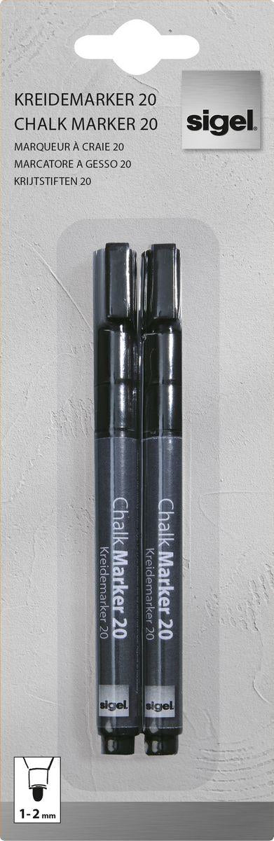 Sigel BA177 Kreidemarker – Rund 1–2 mm – 2er-Set, Schwarz