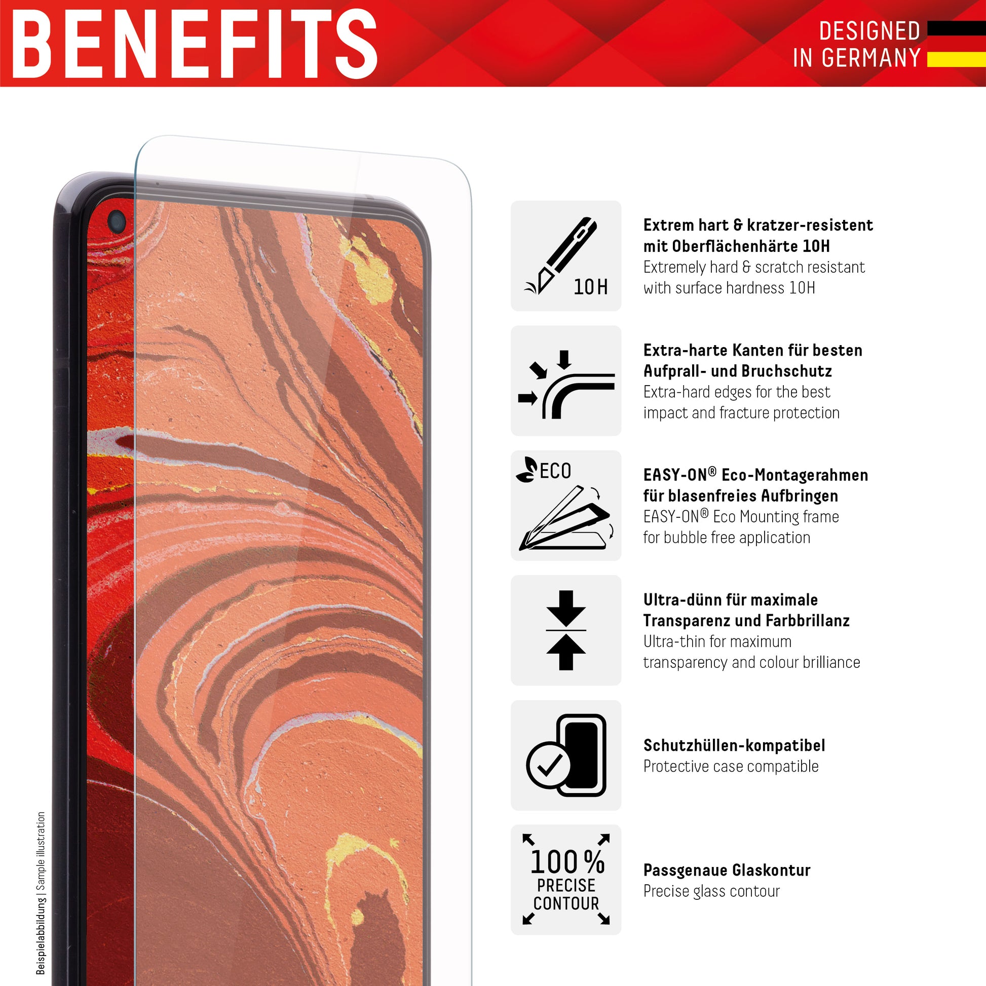 Displex Displayschutz (Panzerglas), 10H – für Redmi Note 11S 5G – mit Applikator
