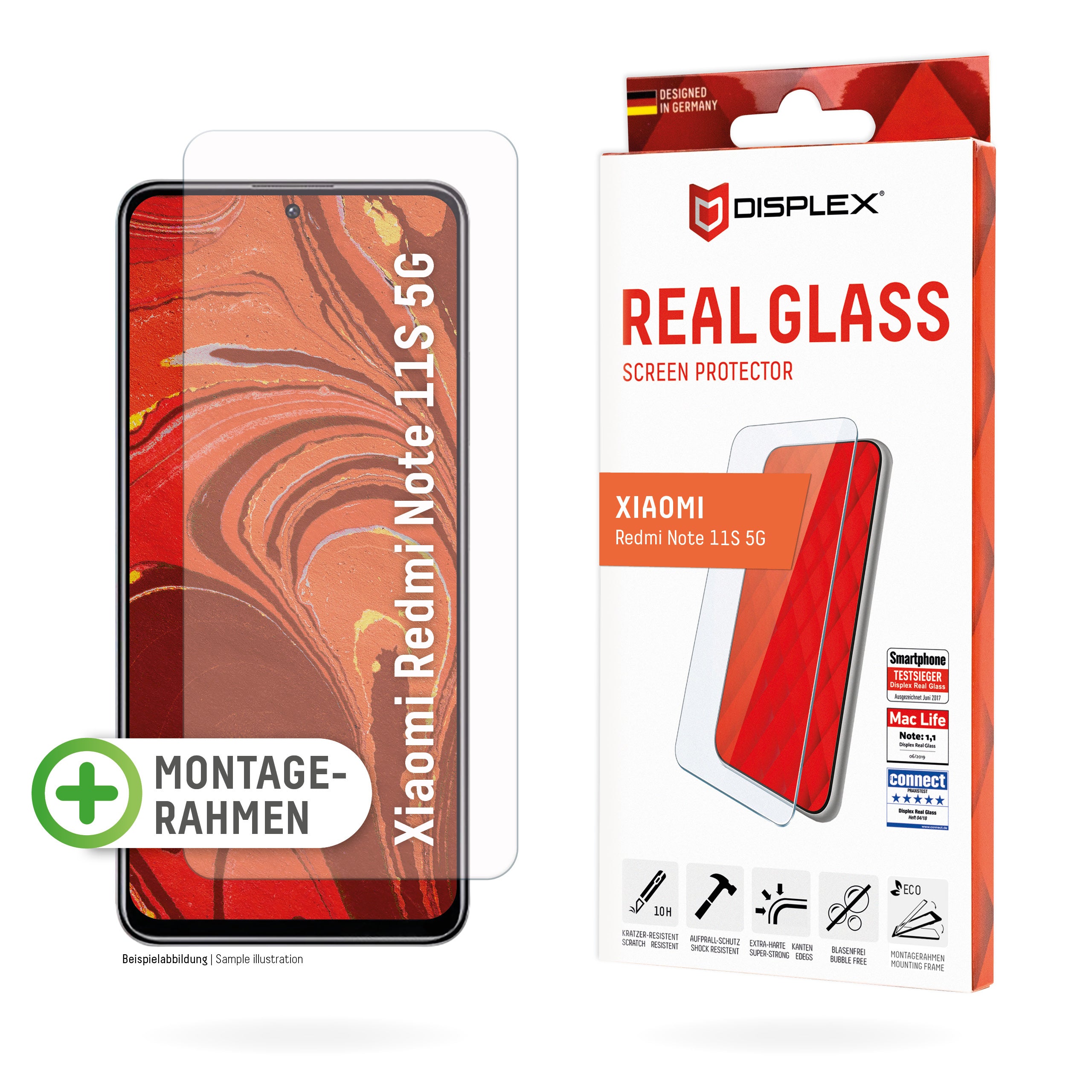 Displex Displayschutz (Panzerglas), 10H – für Redmi Note 11S 5G – mit Applikator