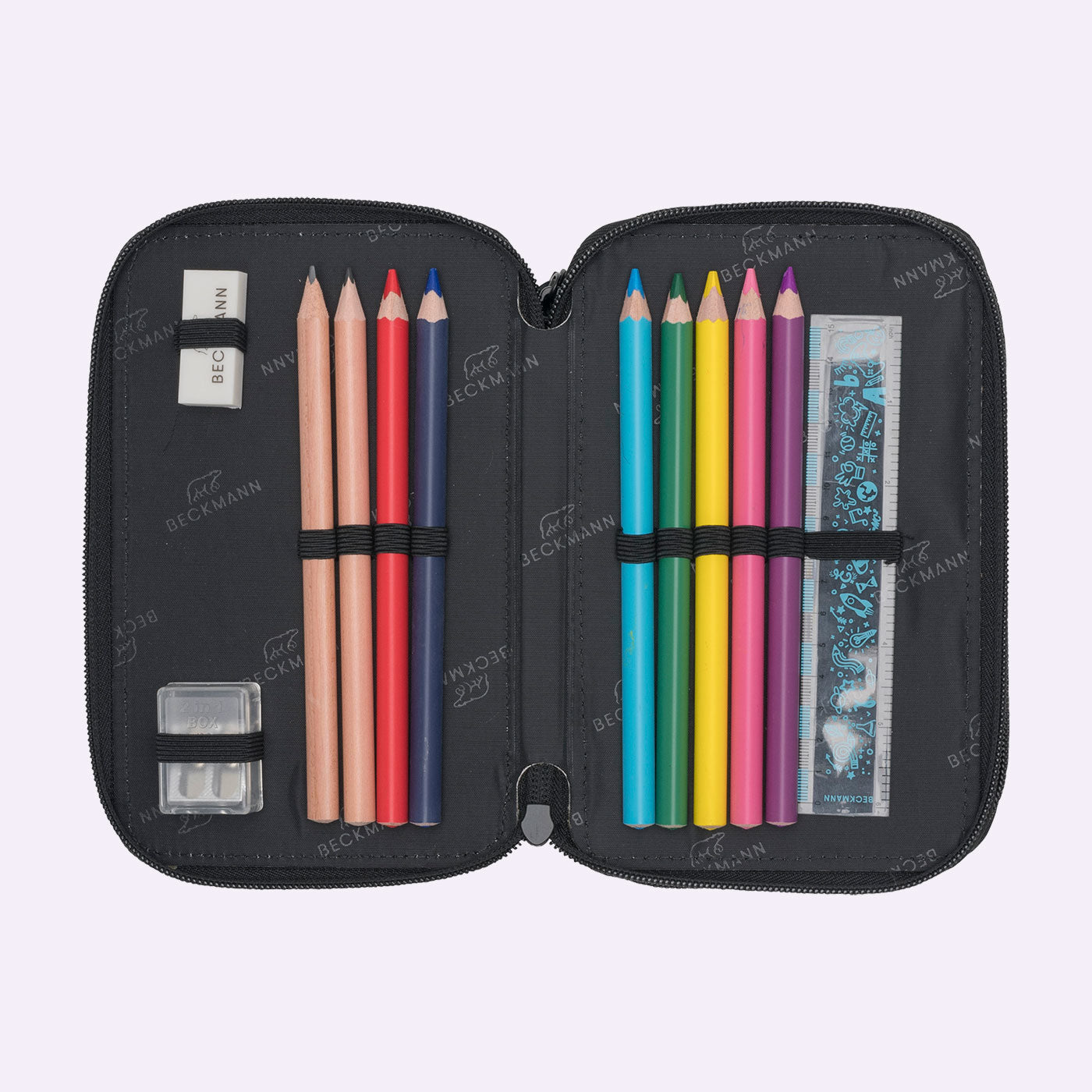 Beckmann Sport Jr. Etui Triple, gefüllt, 28-teilig – Schwarz – Kunststoff – 12 × 20,5 × 7 cm