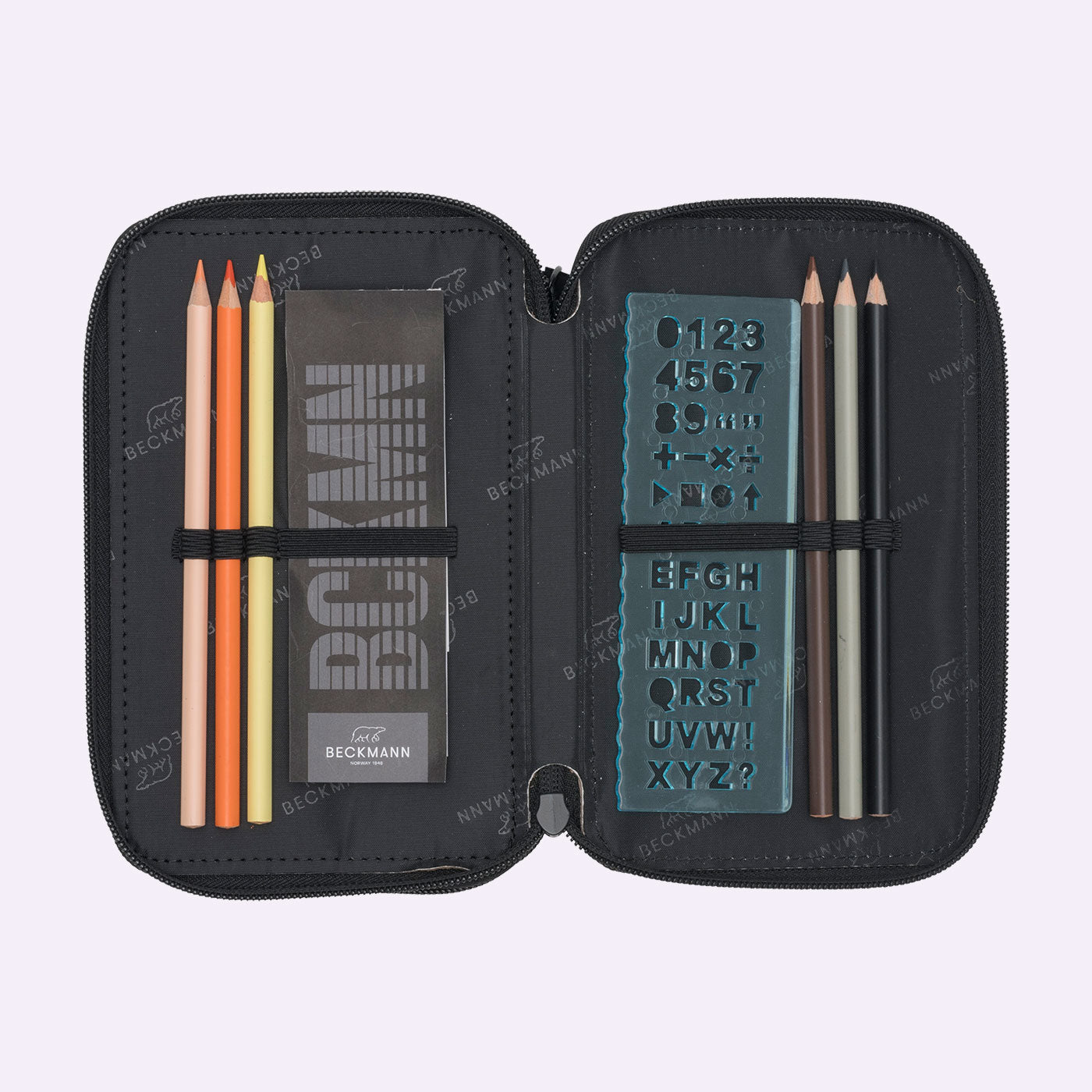 Beckmann Sport Jr. Etui Triple, gefüllt, 28-teilig – Schwarz – Kunststoff – 12 × 20,5 × 7 cm