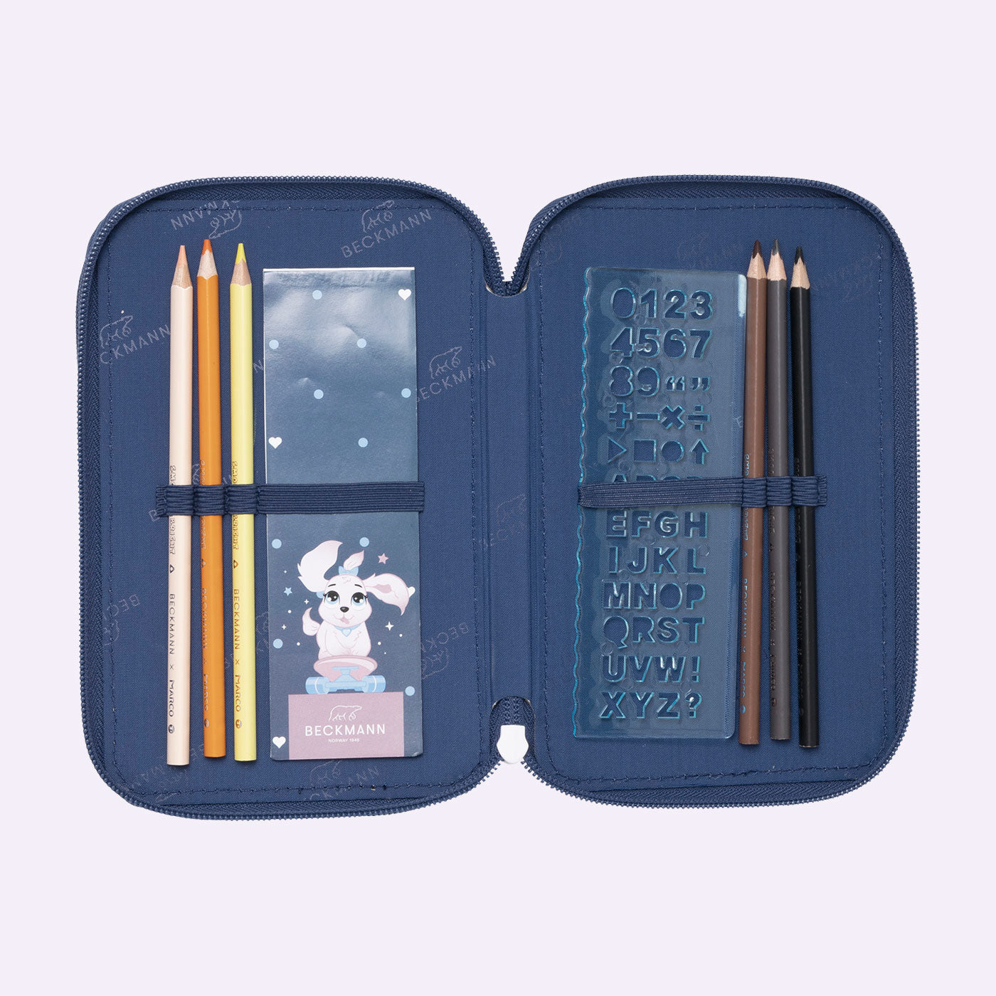 Beckmann Klassisches Etui Triple, gefüllt, 27-teilig – Pet Friends Blau – Kunststoff – 13 × 20,5 × 7 cm