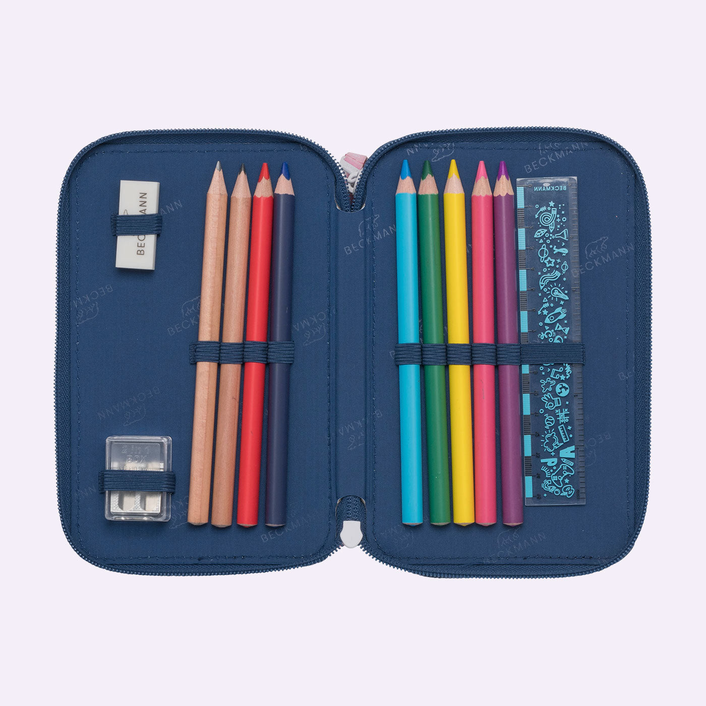 Beckmann Klassisches Etui Triple, gefüllt, 27-teilig – Pet Friends Blau – Kunststoff – 13 × 20,5 × 7 cm