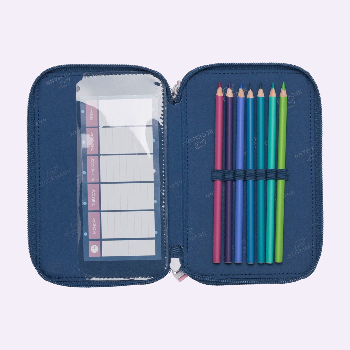Beckmann Klassisches Etui Triple, gefüllt, 27-teilig – Pet Friends Blau – Kunststoff – 13 × 20,5 × 7 cm