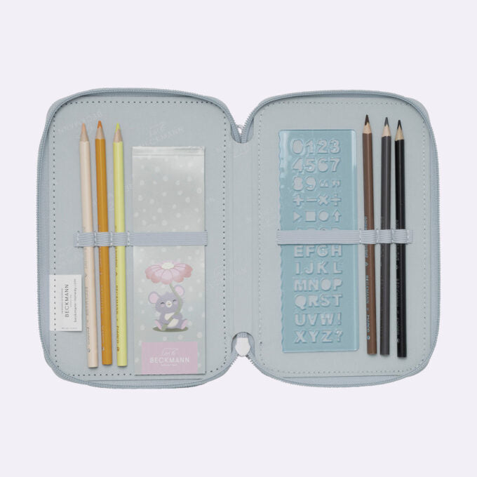 Beckmann Classic 1st Triple Etui, gefüllt, 27-teilig – Forest Deer Dusty Mint – Kunststoff – 13 × 20,5 × 7 cm