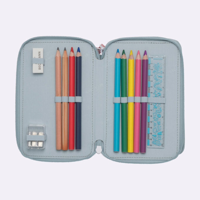 Beckmann Classic 1st Triple Etui, gefüllt, 27-teilig – Forest Deer Dusty Mint – Kunststoff – 13 × 20,5 × 7 cm
