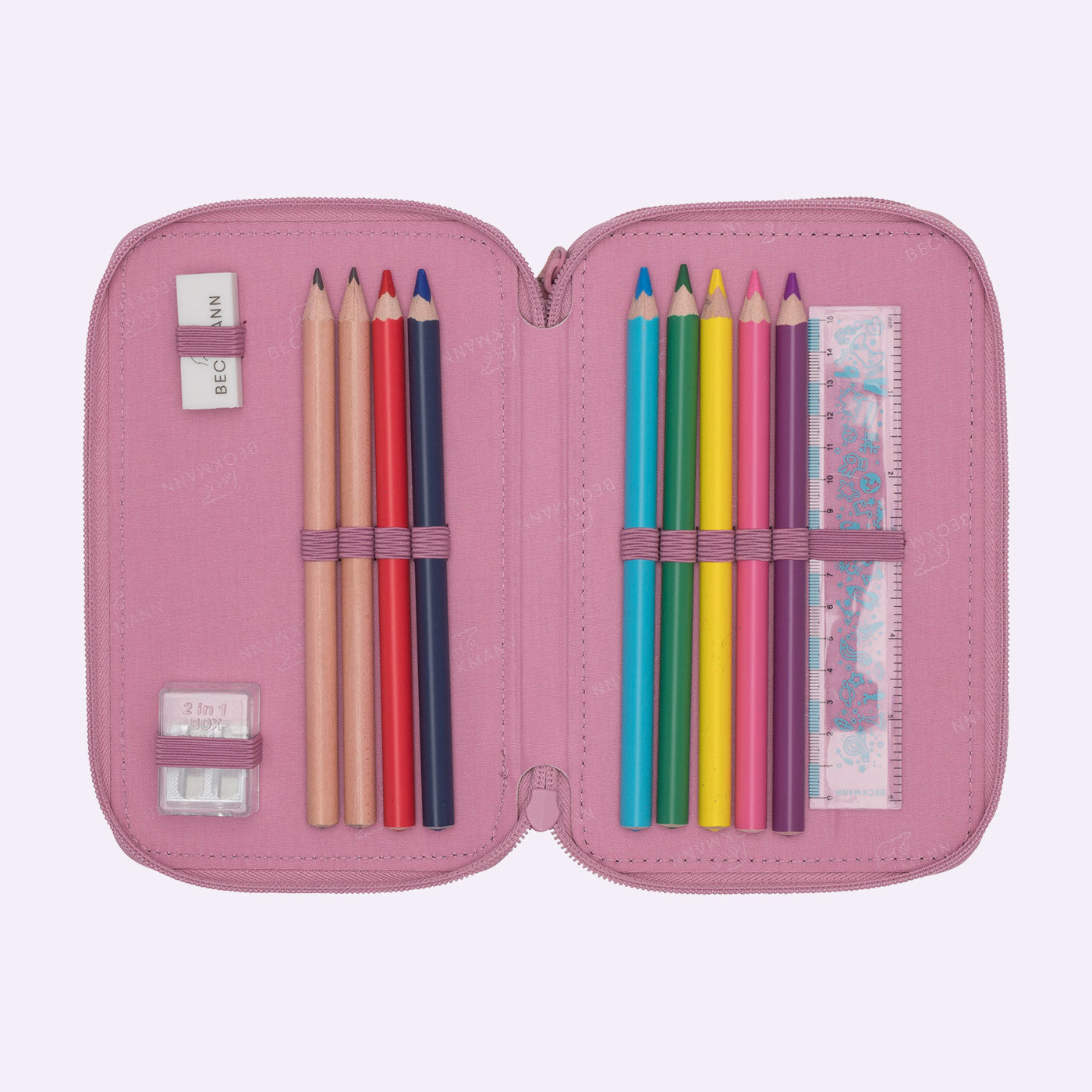 Beckmann Sport Jr. – Schüleretui, 3 Klappen, gefüllt (28-teilig), mehrfarbig, 12 × 20,5 × 7 cm