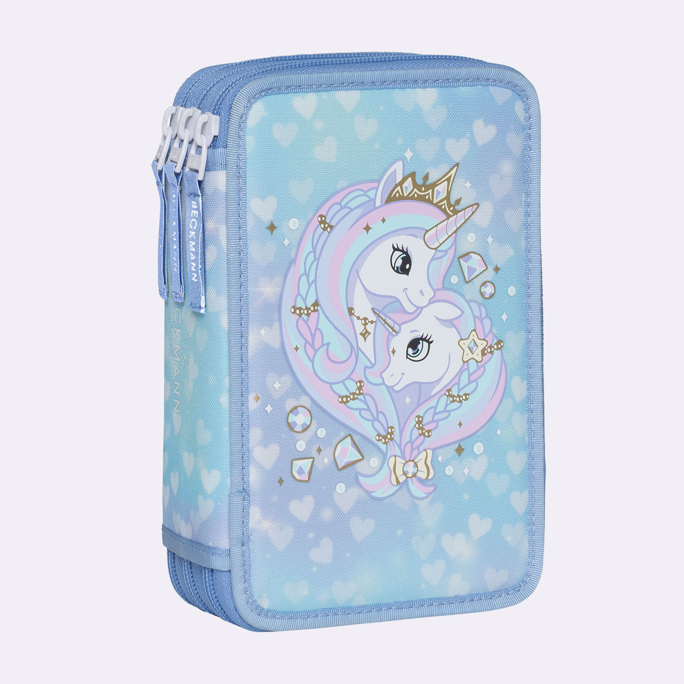 Beckmann Classic Etui Triple, gefüllt, 27-teilig – Unicorn Princess Ice Blue – Kunststoff – 13 × 20,5 × 7 cm