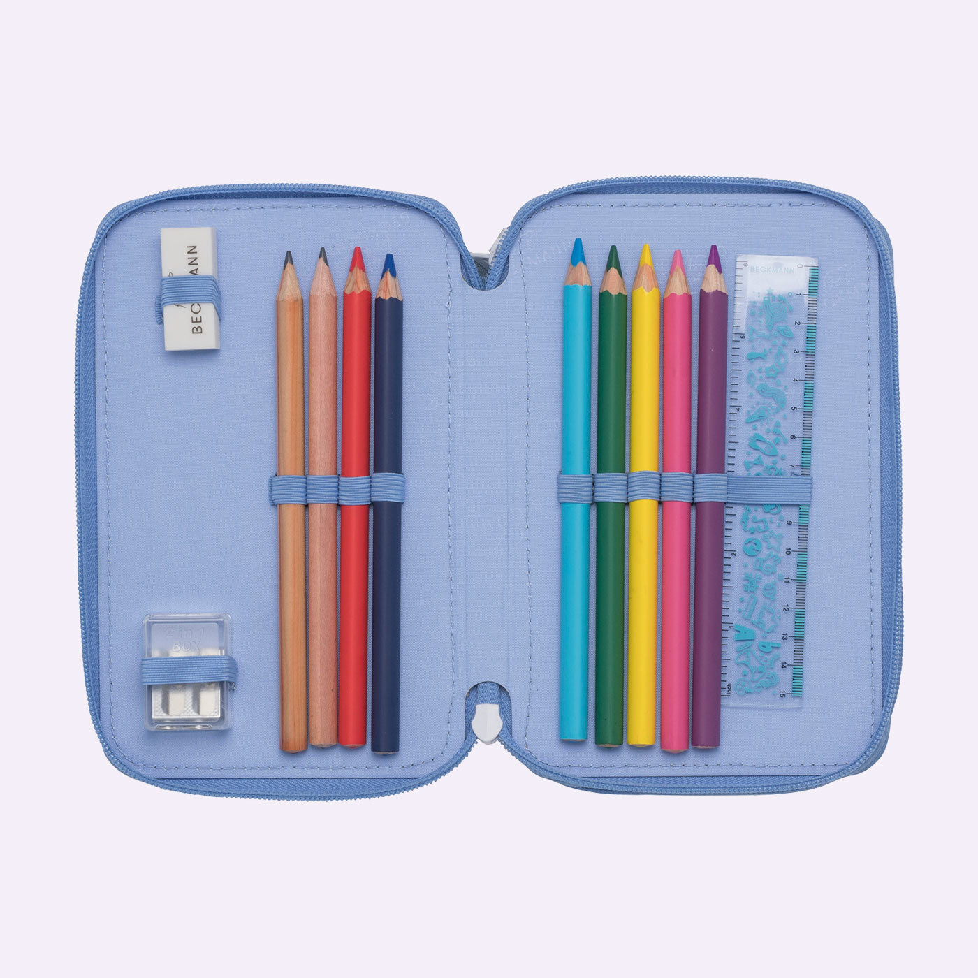 Beckmann Classic Etui Triple, gefüllt, 27-teilig – Unicorn Princess Ice Blue – Kunststoff – 13 × 20,5 × 7 cm