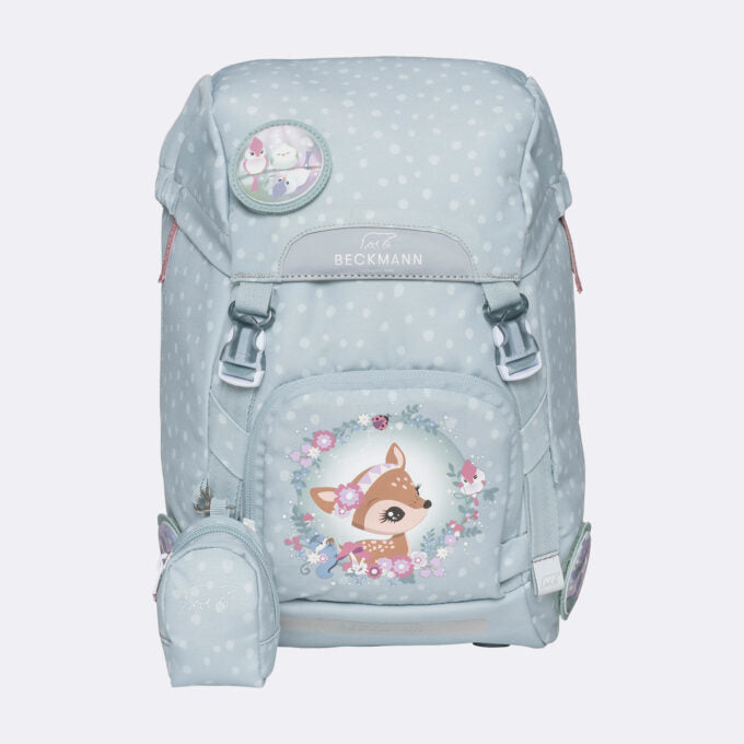 Beckmann Schulrucksack Classic 1st – 6-teilig – Forest Deer Dusty Mint – mit Leuchteffekt