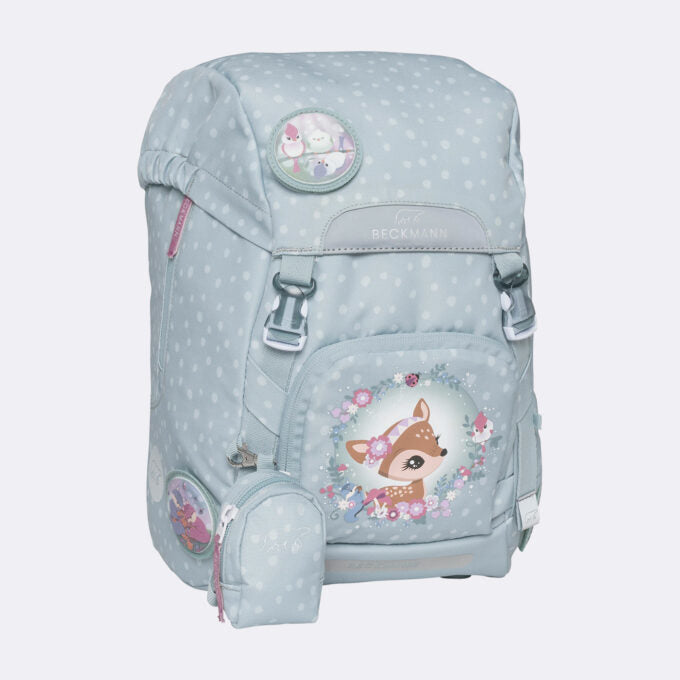 Beckmann Schulrucksack Classic 1st – 6-teilig – Forest Deer Dusty Mint – mit Leuchteffekt