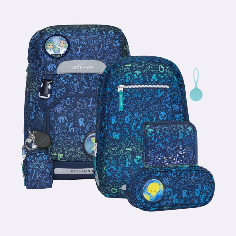 Beckmann Classic Schulrucksack – 6-teilig – Science – Recycelte Materialien – B 24,0 cm×H 37,0 cm×T 25,0 cm