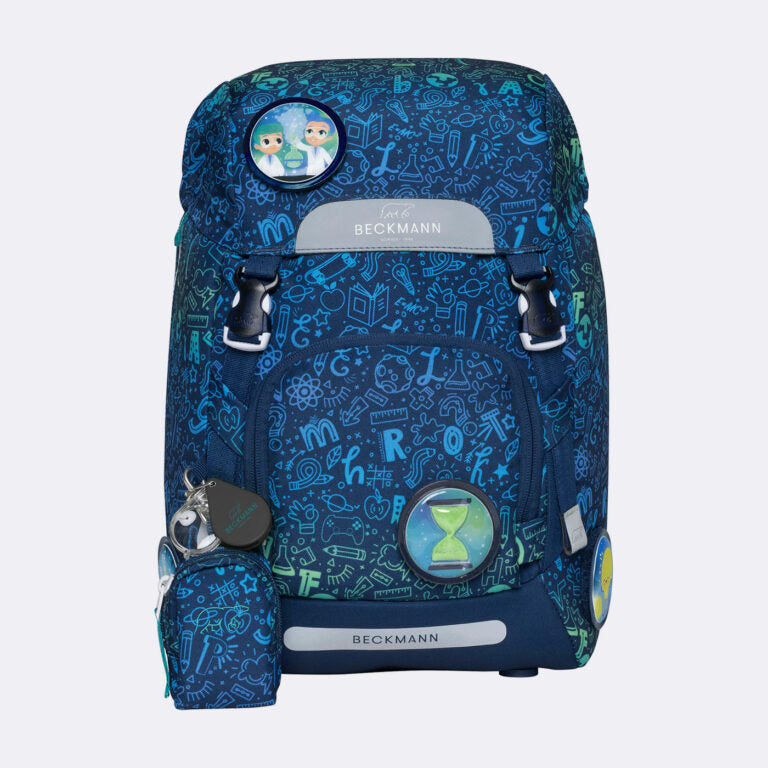 Beckmann Classic Schulrucksack – 6-teilig – Science – Recycelte Materialien – B 24,0 cm×H 37,0 cm×T 25,0 cm