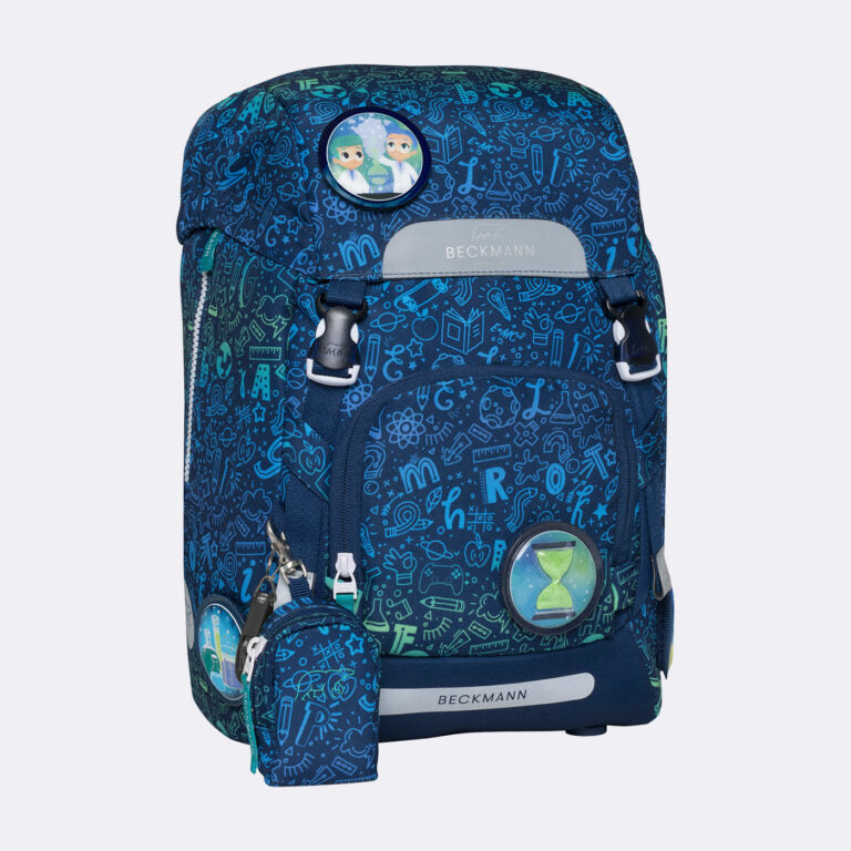 Beckmann Classic Schulrucksack – 6-teilig – Science – Recycelte Materialien – B 24,0 cm×H 37,0 cm×T 25,0 cm
