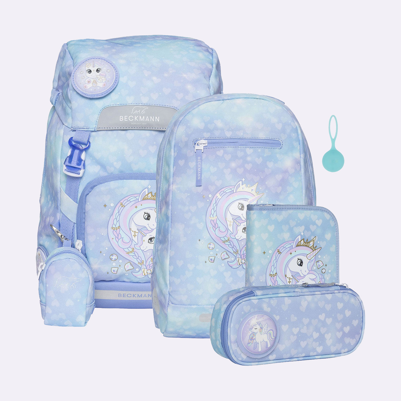 Beckmann Schulrucksack Classic 1st – 6-teilig – Einhorn Prinzessin Eisblau – recyclingfähig