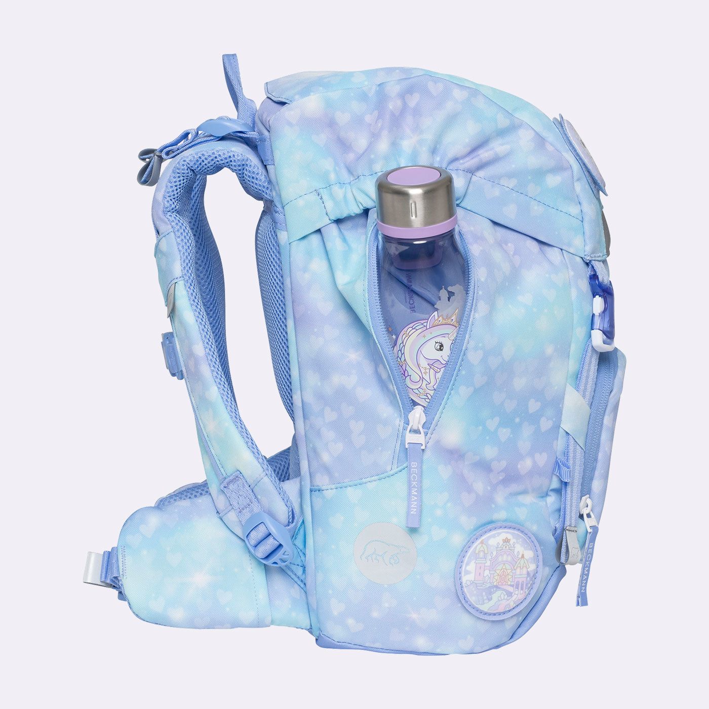 Beckmann Schulrucksack Classic 1st – 6-teilig – Einhorn Prinzessin Eisblau – recyclingfähig
