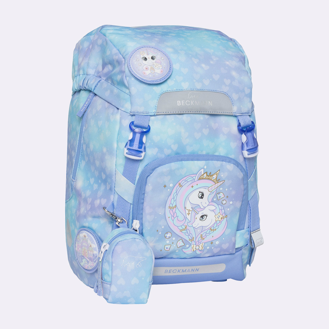 Beckmann Schulrucksack Classic 1st – 6-teilig – Einhorn Prinzessin Eisblau – recyclingfähig
