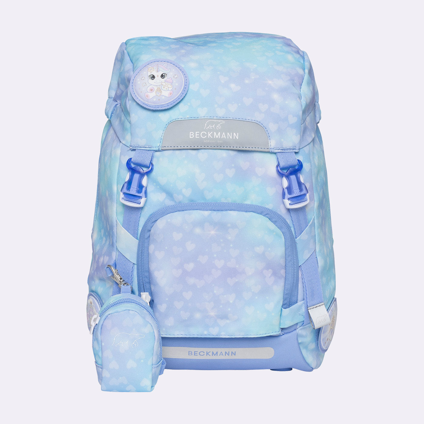Beckmann Schulrucksack Classic 1st – 6-teilig – Einhorn Prinzessin Eisblau – recyclingfähig
