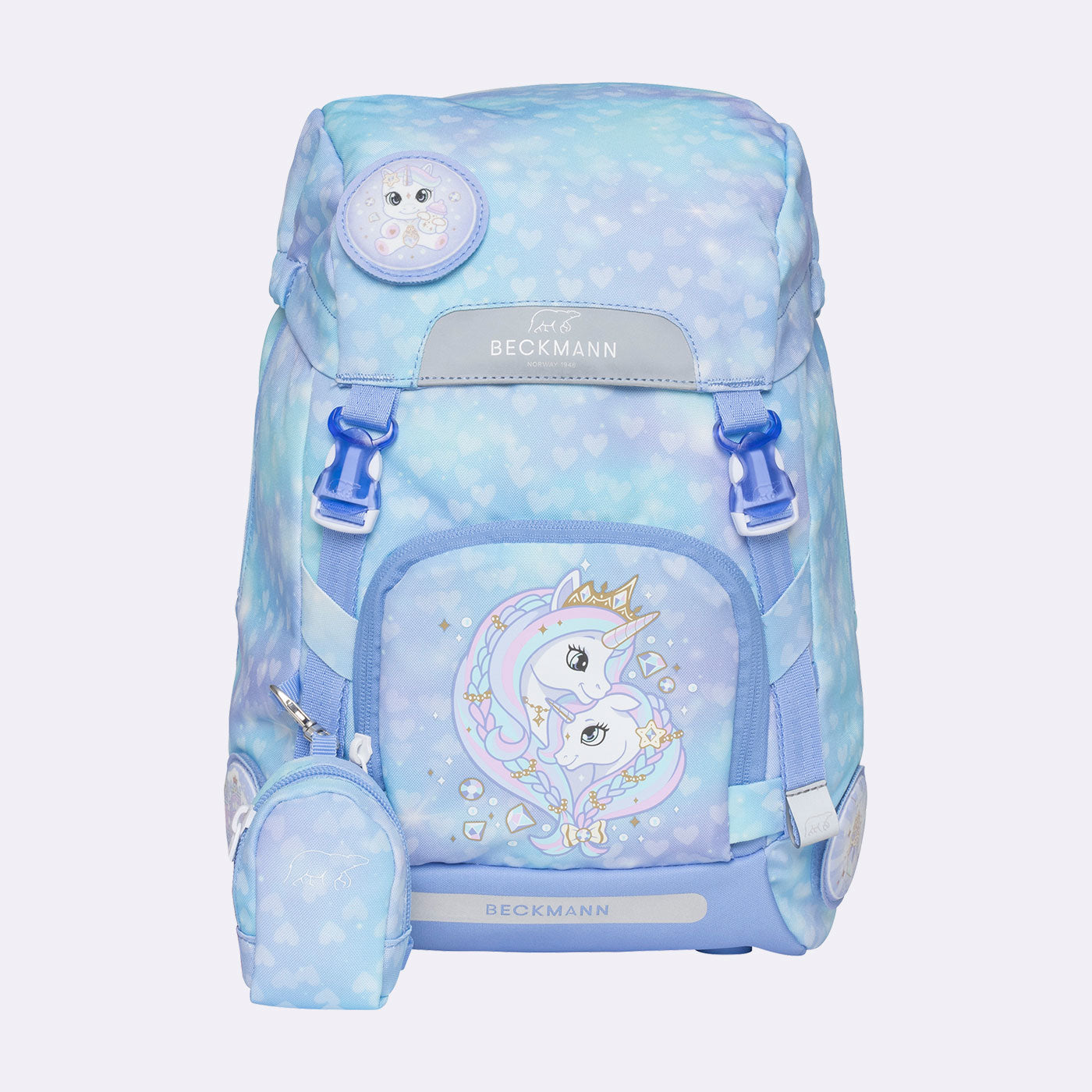 Beckmann Schulrucksack Classic 1st – 6-teilig – Einhorn Prinzessin Eisblau – recyclingfähig