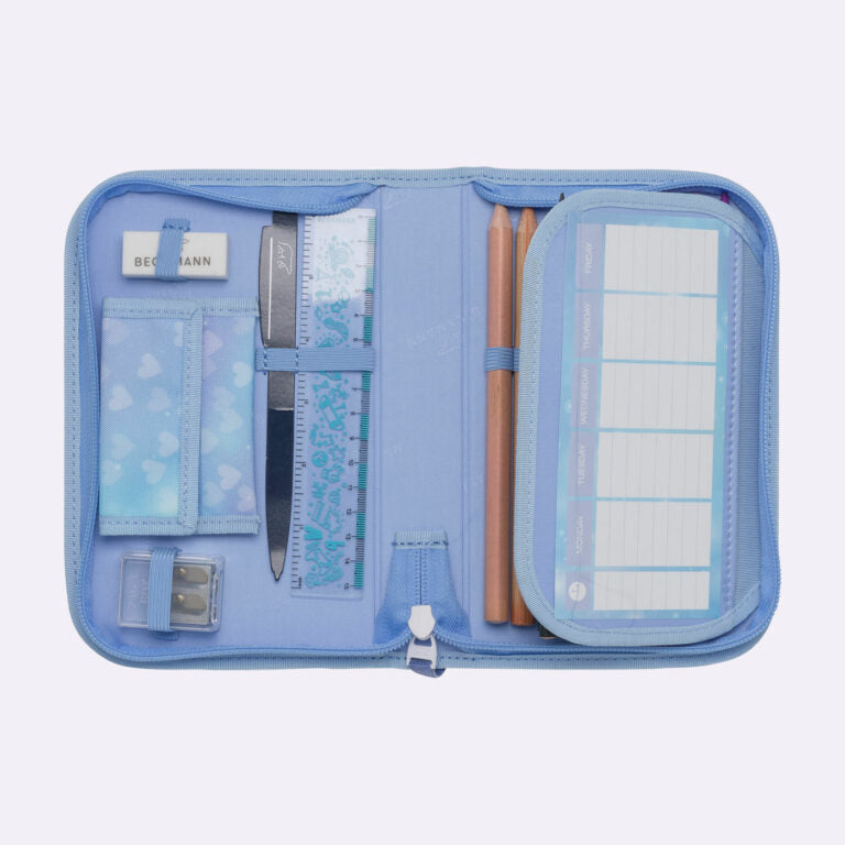 Beckmann Schulrucksack Classic 1st – 6-teilig – Einhorn Prinzessin Eisblau – recyclingfähig